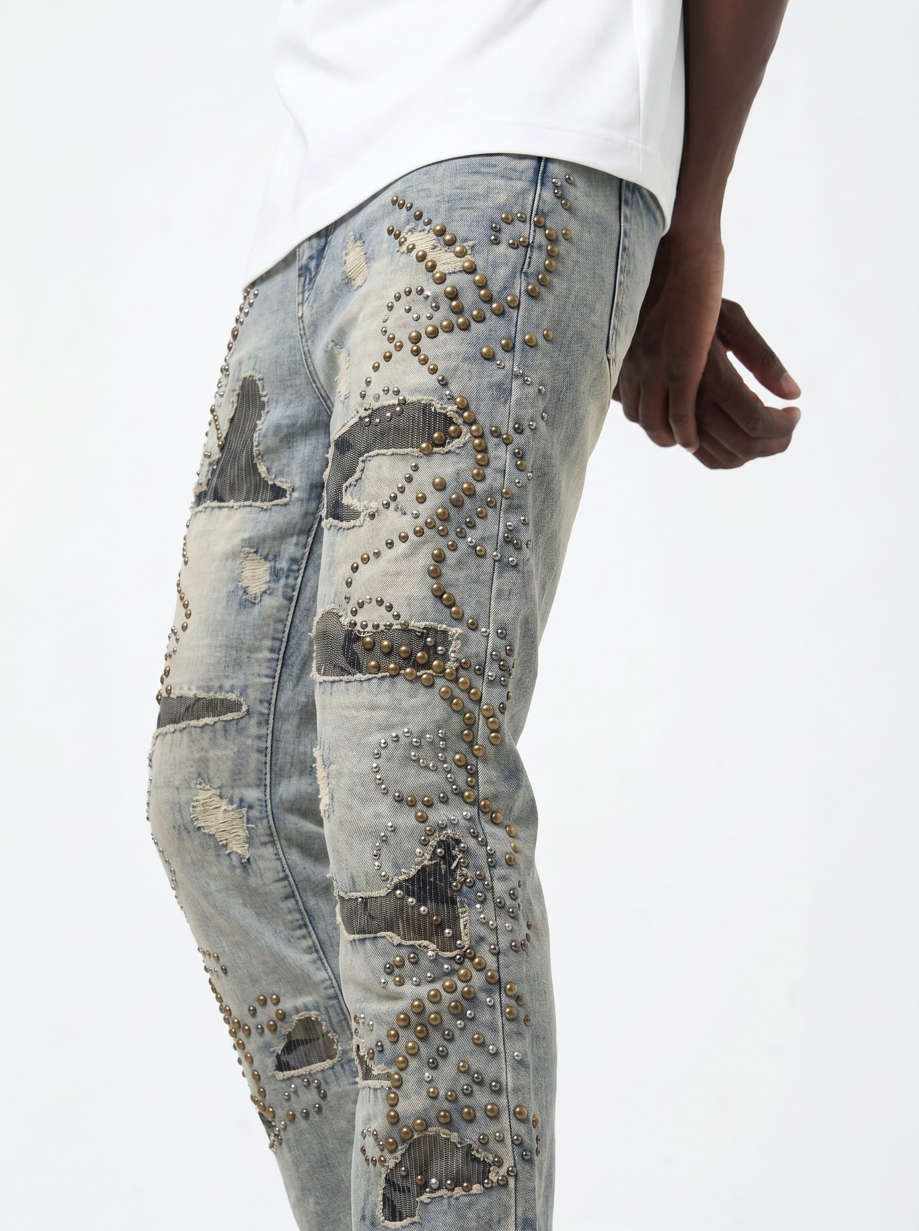 W by Waimea Antique Blue Camo Studded Slim Jean