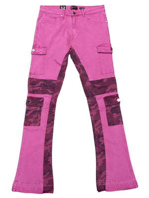 Waimea Men’s Pink Stacked Cargo Jeans with Camo Paneling