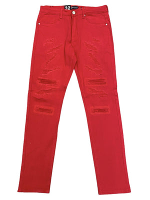 Waimea Men’s Red Skinny Distressed Panel Jeans