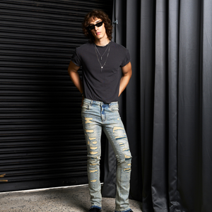 Waimea Men's Stacked Fit Jeans with Rhinestones Front and Back