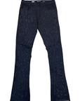 Waimea Men's Jet Black Stacked Jeans with Full-Length Shredded Rips