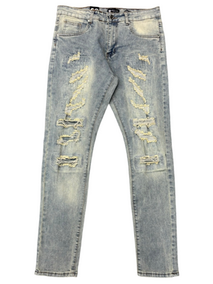Waimea Men's Bleach Wash Skinny Jeans with Rips & Repair