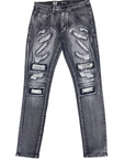 Waimea Men's Black Bleach Wash Skinny Jeans with Distressed Rips