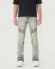 W by Waimea Men’s Stacked Fit Wax Jeans with Embossed Panels