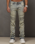 W by Waimea Men’s Stacked Fit Wax Jeans with Embossed Panels