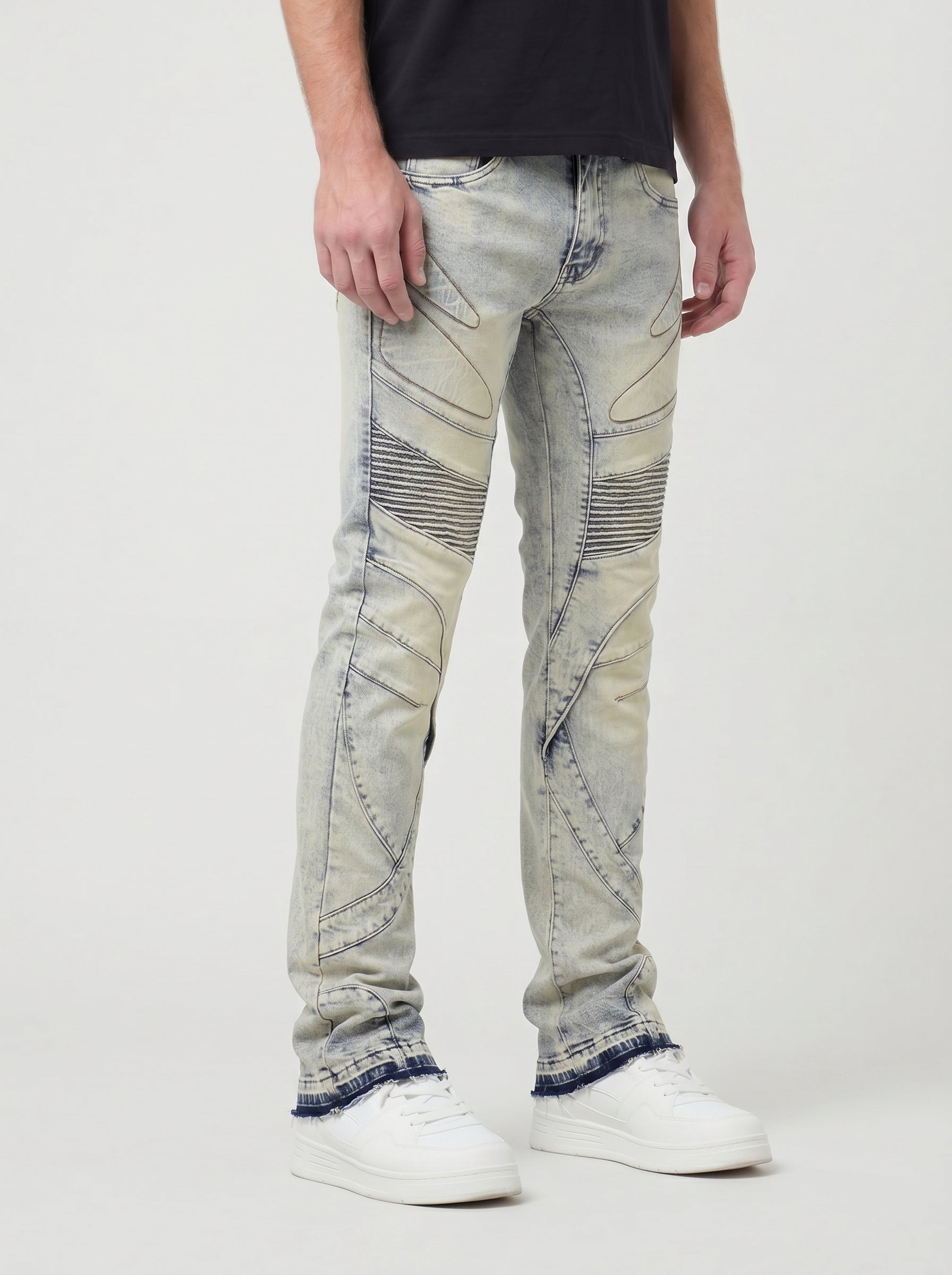 W by Waimea Men’s Stacked Fit Wax Jeans with Embossed Panels