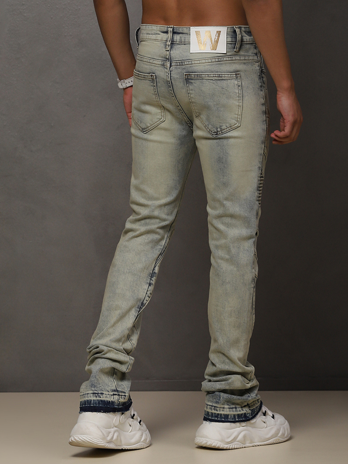 W by Waimea Men’s Stacked Fit Wax Jeans with Embossed Panels