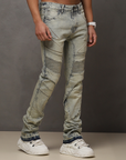 W by Waimea Men’s Stacked Fit Wax Jeans with Embossed Panels