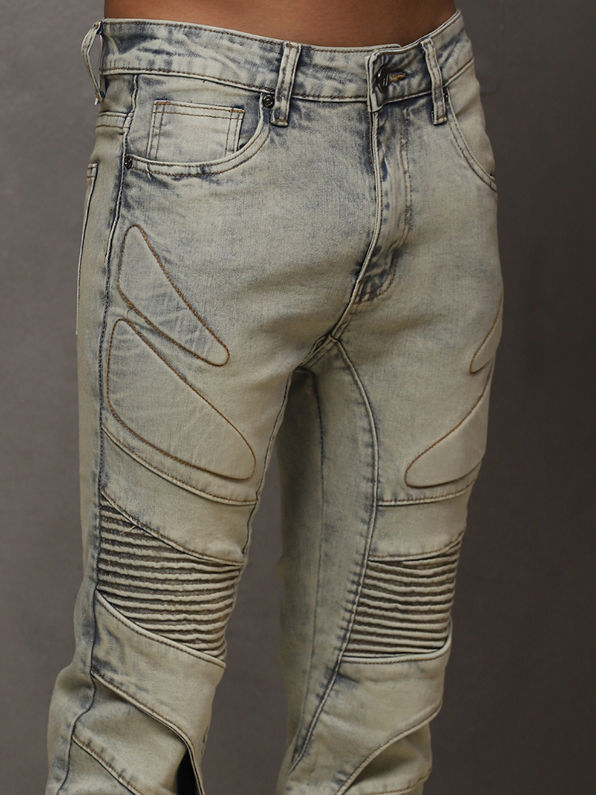 W by Waimea Men’s Stacked Fit Wax Jeans with Embossed Panels