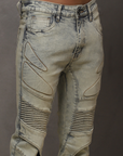 W by Waimea Men’s Stacked Fit Wax Jeans with Embossed Panels