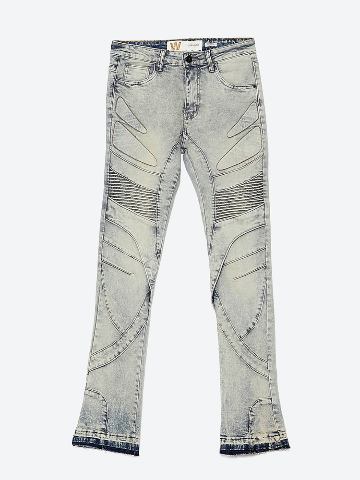 W by Waimea Men’s Stacked Fit Wax Jeans with Embossed Panels