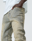 W by Waimea Men's Stacked  Silver Rhinestone Wave Jeans