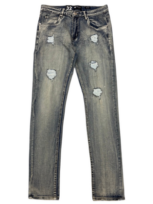 Waimea Men's Black Wash Skinny Jeans with Rips & Repair