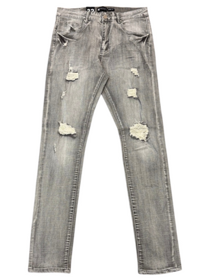 Waimea Men's Grey Wash Skinny Jeans with Rips & Repair