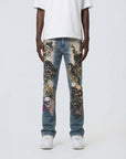 W by Waimea Men's Stacked Fit Jean With Skull & Floral Embroidery