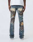 W by Waimea Men's Stacked Fit Jean With Skull & Floral Embroidery